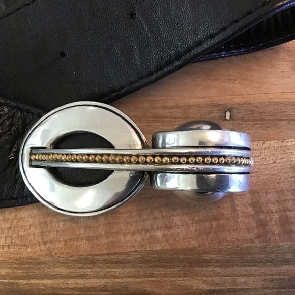 Fahrenheit NY vintage pewter buckle black leather belt. Connie Bates. 39… main image 6